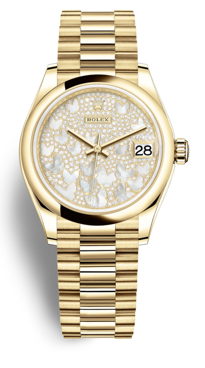 Rolex Datejust 31 Mother of Pearl Diamond Pave Dial Ladies Watch in Yellow Gold, Ref: 278248PAVEP (arb5913)