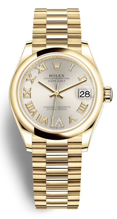 Rolex Datejust 31 Silver Dial Automatic Ladies 18kt Yellow Gold President Watch, Model SRDP 278248SRDP (arb5917)