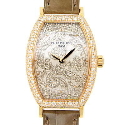Patek Philippe Calibre 25-21 REC Hand Wound Movement, Ladies Watch with Rose Gold Case and Diamond Dial (Reference:7099R-001) (brown, arb4983)