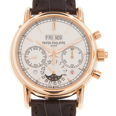 Patek Philippe Grand Complications Perpetual Chronograph 5204R-001 Mens Silver Dial Rose Gold Case Watch (brown, arb6394)