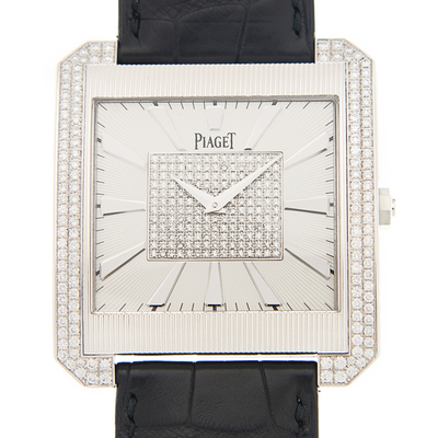 Piaget GOA32006 Black Tie: 18kt White Gold Case, Black Alligator Strap, Diamond Bezel (black, arb4385)