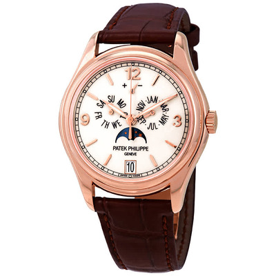 Patek Philippe 5146R Ref. 001 Automatic Mens Watch, Rose Gold Case with Brown Leather Strap and Cream Dial 5146R-001 (beige, arb6374)