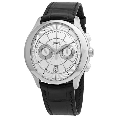 Piaget Gouverneur Mens Chronograph Automatic Silver Dial White Gold Case Watch G0A38112 (black, arb6229)