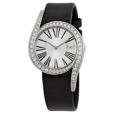 Piaget Limelight Gala Silver Diamond Dial Satin Strap Ladies Watch GOA38160 G0A38160 (black, arb6233)