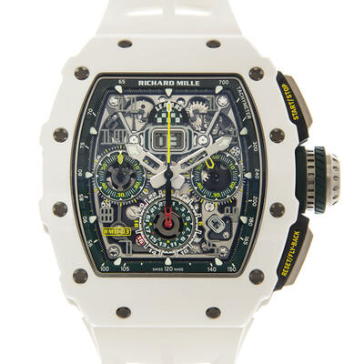 Richard Mille RM11-03 CA ATZ Men's Chronograph Automatic Watch, White Ceramic Case with Fixed Bezel, White Rubber Strap (white, arb4686)