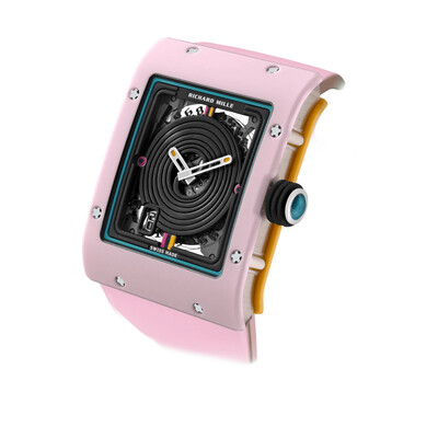 Richard Mille RM16-01 Automatic Ladies Watch - Black Dial, Pink Ceramic Case with Satin Strap (black, arb4688)