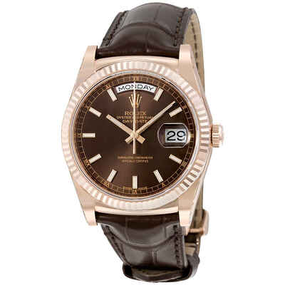 Rolex Day-Date President Chocolate Dial 18kt Everose Gold Automatic Mens Watch, Item Code: 118135chsl (brown, arb7700)