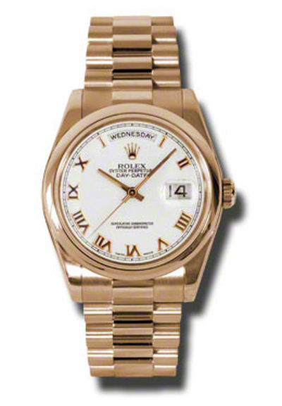 Rolex Day-Date President Automatic Mens Watch, White Dial with 18K Everose Gold Case and Bracelet - Model 118205WRP (blue, arb7709)