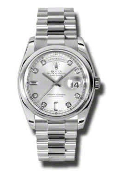 Rolex Day-Date 118206sdp Silver Dial Platinum President Watch Automatic Mens Diamond (arb7714)