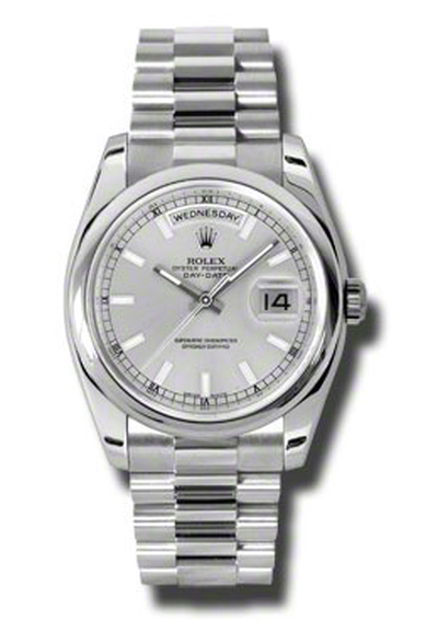 Rolex Day-Date 118206SSP Silver Dial Platinum President Automatic Mens Watch (arb7715)