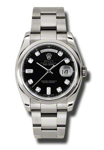 Rolex Day-Date Model 118209BKDO Mens Automatic Watch In Black Dial With White Gold Case And Oyster Bracelet (black, arb7443)