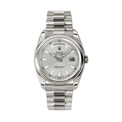 Rolex Day-Date Silver Dial 18K White Gold President Automatic Mens Watch Model 118209ssp (arb7446)