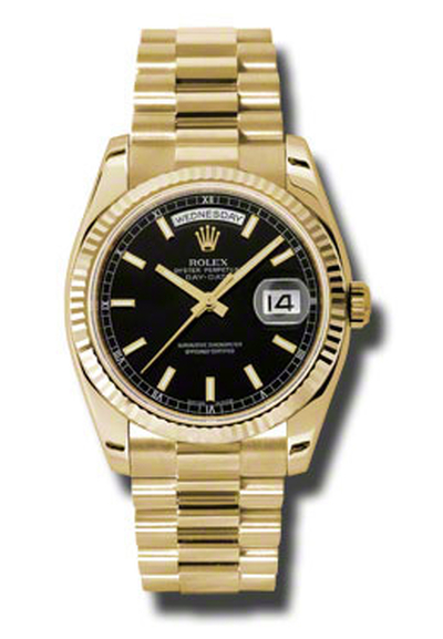 Rolex Day-Date 18K Yellow Gold Black Dial President Automatic Mens Watch 116238bksp-B 118238BKSP (black, arb7460)