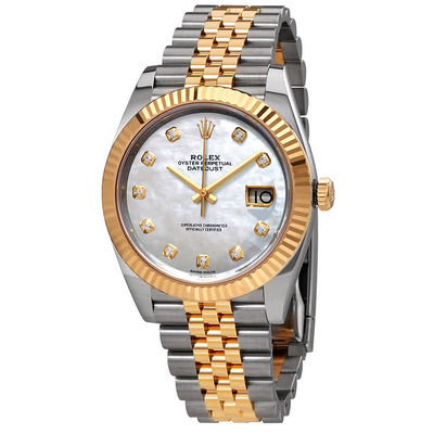 Rolex Datejust 41 White Mother of Pearl Dial Automatic Mens Steel and Yellow Gold Jubilee Watch - Part No. 126333MDJ (arb5733)