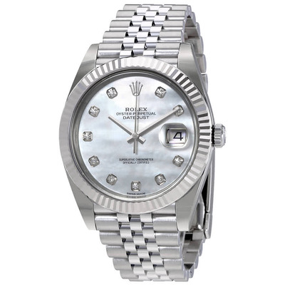 Rolex Oyster Perpetual Datejust Men White Mother Of Pearl Diamond Dial 126334MDJ (brown, arb6594)