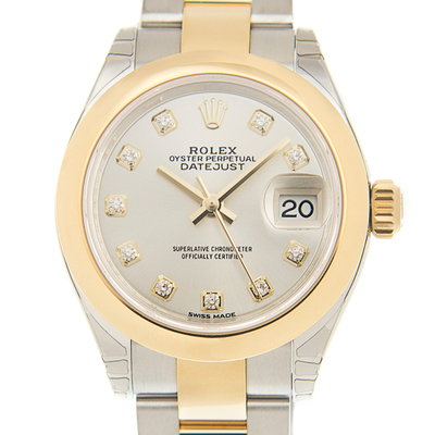 Rolex Lady Datejust 28 Silver Dial Steel and Yellow Gold Watch Ref 279163SDO (arb7645)