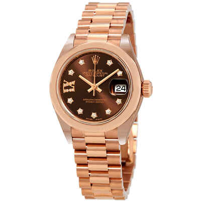 Rolex Lady Datejust 28mm Diamond Roman Dial 18K Everose Gold President Automatic Ladies Watch - Model 279165CHRDP (blue, arb7337)