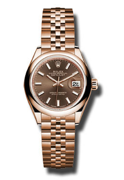 Rolex Lady Datejust 28mm Automatic Watch Chocolate Dial with 18K Pink Gold Jubilee Bracelet - Ref. 279165chsj (blue, arb7338)