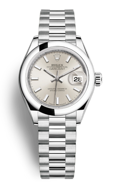 Rolex Lady-Datejust Silver Dial Automatic Platinum President Watch 279166SSP (arb7351)