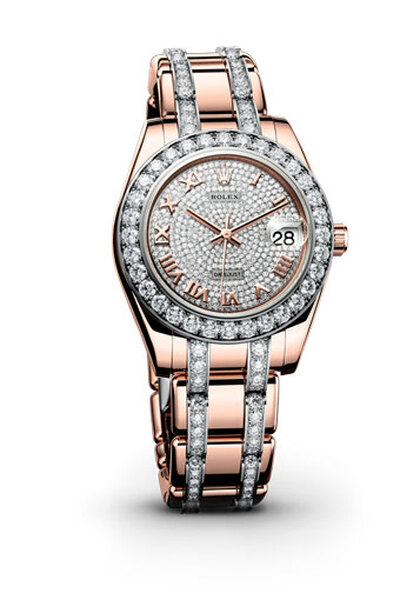 Rolex Lady-Datejust Pearlmaster Diamond Pave Dial 18K Everose Gold Watch - Model 81285CDRDPM (arb7895)