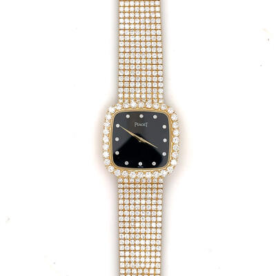 Pre-owned Piaget Vintage Quartz Diamond Black Dial Watch 463093 (black, arb3843)
