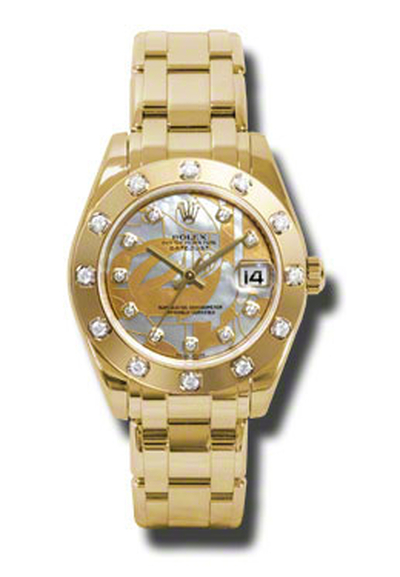 Rolex Lady-Datejust Pearlmaster Mother Of Pearl Diamond Dial 18K Yellow Gold Automatic Ladies Watch Article: 81318GDDMDPM (arb7903)