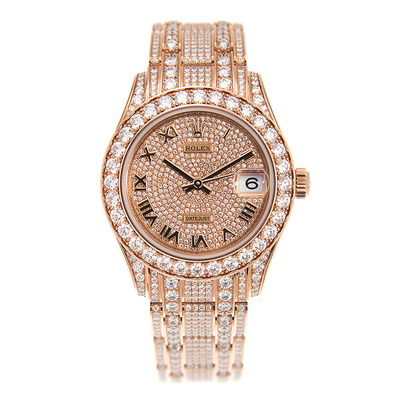 Rolex Pearlmaster 34 Rose Gold Diamond Paved Watch Model 81405 rbr-0001 (arb7914)