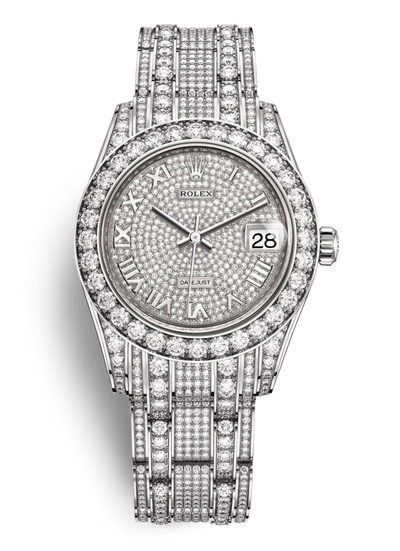 Rolex Pearlmaster 34 Ladies - White Gold Diamond Pave Analog Watch, Article: 81409pavepm (arb7915)