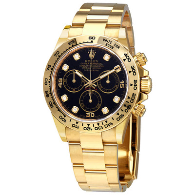 Rolex Cosmograph Daytona Black Diamond Dial Mens 18kt Yellow Gold Oyster Watch - Model: 116508BKDO (black, arb5696)