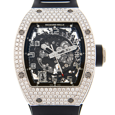Richard Mille Automatic Mens Watch RM010. Men's 18kt White Gold Skeleton Dial Chronograph. (black, arb4667)