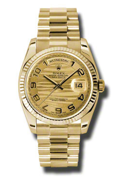 Rolex Day-Date Champagne Wave Dial 18K Yellow Gold President Automatic Mens Watch Model: 118238CWVAP (beige, arb7464)
