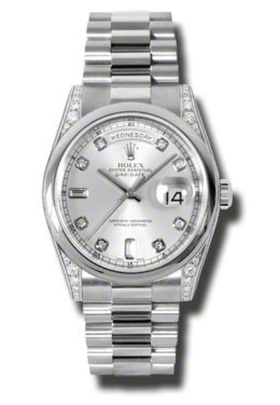 Rolex Day-Date 118296SDP Silver Dial Platinum Diamond President Automatic Mens Watch (arb7476)