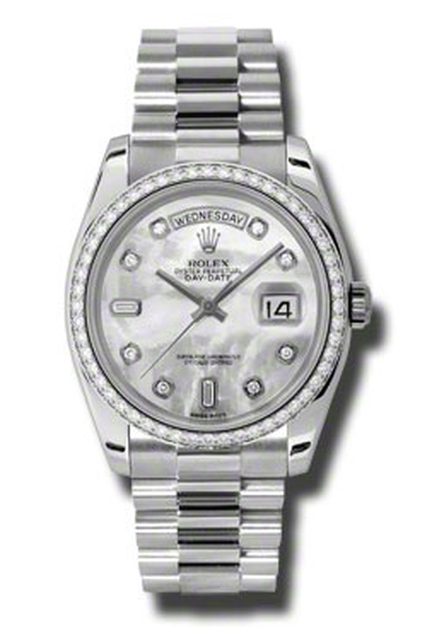 Rolex Day-Date Mother Of Pearl Dial Platinum President Automatic Ladies Watch 118346MDP (arb7478)