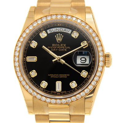 Rolex Day-Date 118348-0024 Automatic Chronometer Diamond Black Dial Unisex Watch (black, arb7480)