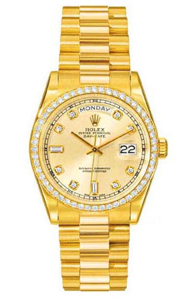 Rolex Day-Date Champagne Dial 18K Yellow Gold President Automatic Mens Watch Reference 118348CDP (beige, arb7481)