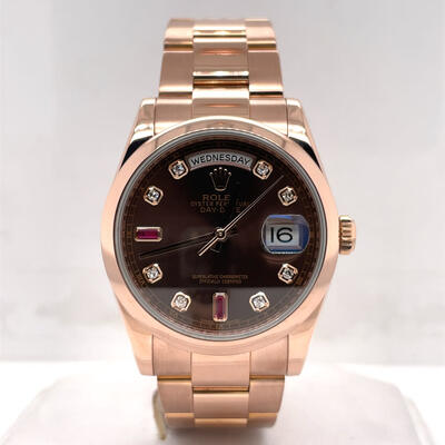 Pre-owned Rolex Day Date 118205 chsrp Diamond Mens Watch (brown, arb3474)