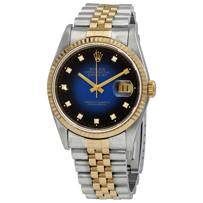 Pre-owned Rolex Datejust 36 Mens Automatic Diamond Blue Dial Watch: 16233 BLDJ (blue, arb6915)
