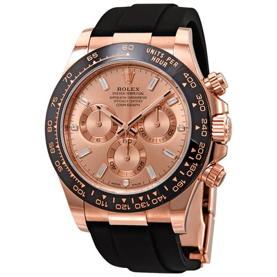Rolex Cosmograph Daytona Mens Pink Diamond Dial Chronograph Watch 18kt Everose Gold Case, Black Oysterflex Bracelet, Ref: 116515pkdr (black, arb7418)