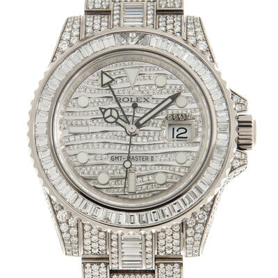Rolex GMT Master II Diamond Automatic 18kt White Gold Set With Diamonds Mens Watch Ref: 116769TBR (blue, arb7697)