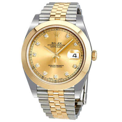 Rolex Datejust 41mm Mens Watch - Champagne Dial Diamond Yellow Gold Jubilee | Ref. 126303CDJ (beige, arb3647)