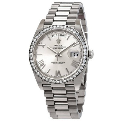 Rolex Day-Date Automatic Silver Dial Mens 18kt White Gold Diamond President Watch Model: 228349srp (arb6629)