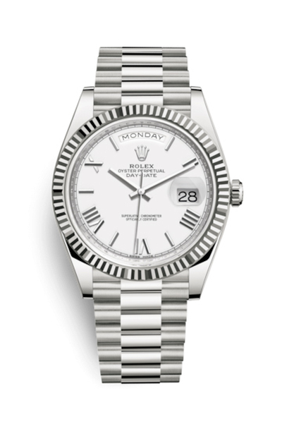 Rolex Day-Date 40 White Dial Automatic Mens Watch in 18kt White Gold, Model 228239WRP (arb5856)