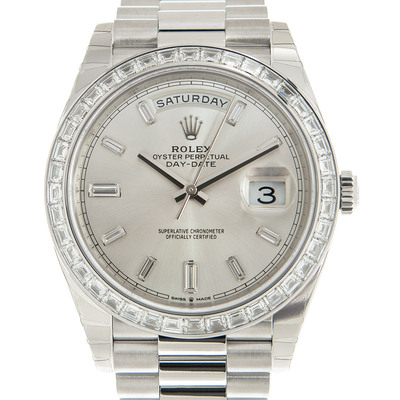 Rolex Day-Date 40 Automatic Chronometer Diamond Silver Dial Mens Watch, Product Code: 228396SDP (arb6636)