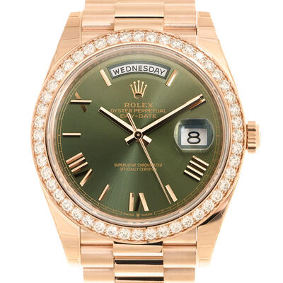 Rolex Day-Date 36 (18K Rose Gold) Unisex Automatic Chronometer Diamond Green Dial Watch Ref No. M228345RBR-0011 (arb5860)