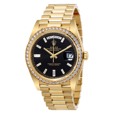 Rolex Oyster Perpetual Day-Date Black Dial Automatic Mens 18 Carat Yellow Gold President Watch Ref.228348BKDP M228348RBR-0001 (black, arb5866)