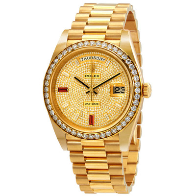 Rolex Day-Date 40 President Watch - Gold Diamond Pave Dial Mens Automatic Yellow Gold (Ref:228348rbr-0030) (arb5868)