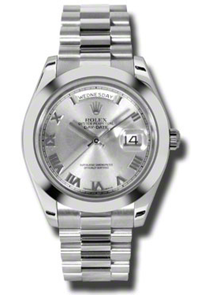 Rolex Day-Date II Rhodium Dial Platinum President Automatic Mens Watch 218206RRP (arb4189)