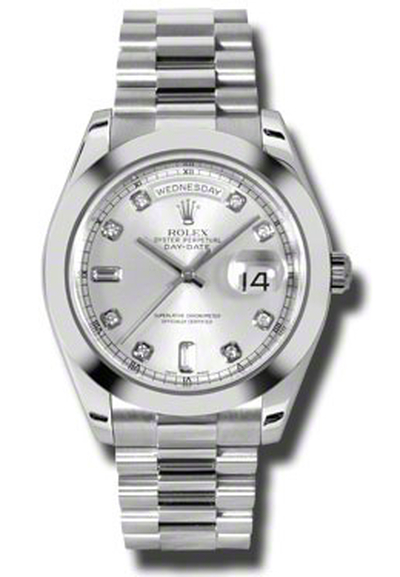 Rolex Day-Date II Silver Dial Platinum President Automatic Mens Watch Ref. 218206sdp (arb4190)