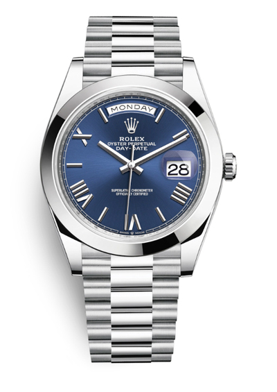 Rolex Day Date 40 Blue Dial Automatic Mens Platinum President Watch (Ref. 228206blsrp) (blue, arb4201)