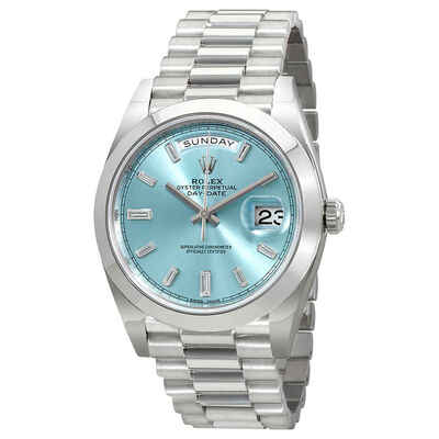 Rolex Oyster Perpetual Day-Date 228206ibldp - Ice Blue Baguette Dial, Platinum President Automatic Mens Watch (blue, arb4204)